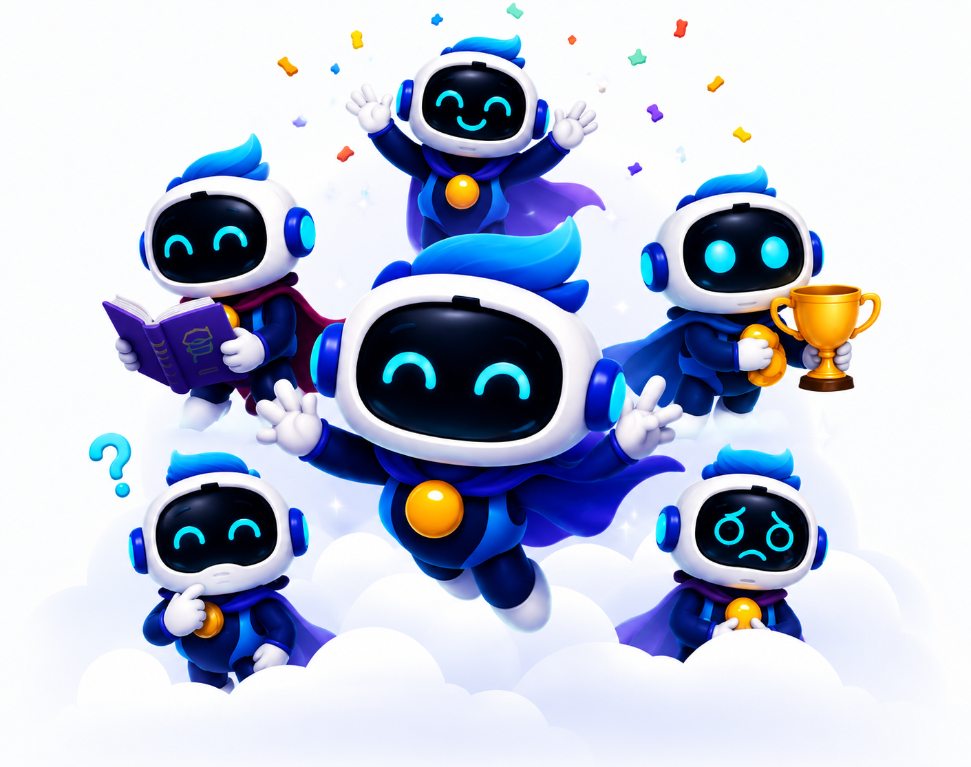 Mascotes CERTFYED aprendendo e celebrando juntos